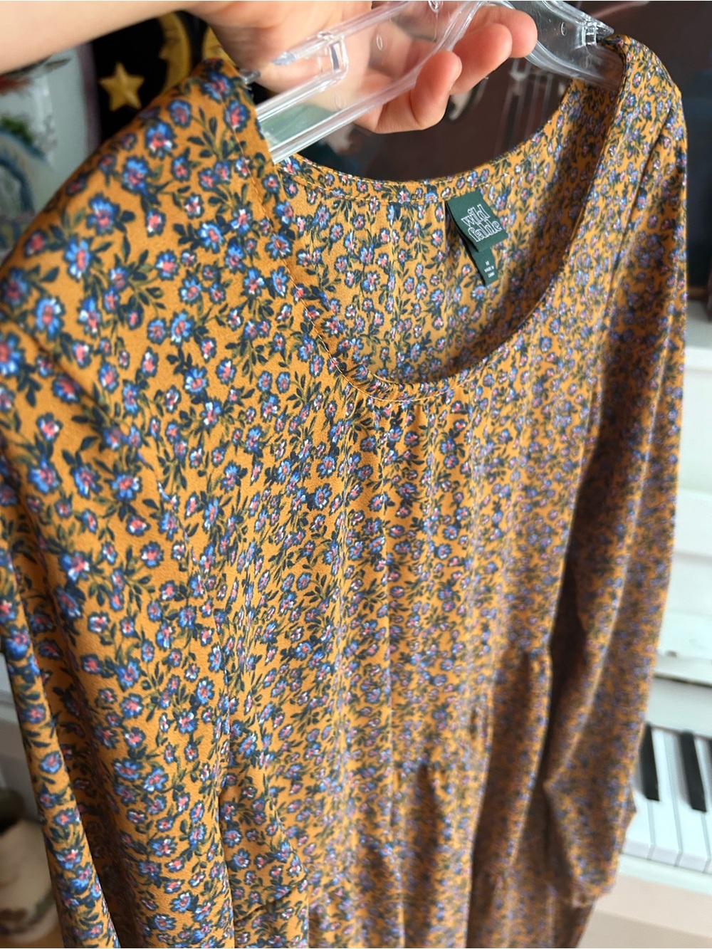 Wild Fable Mustard Floral Tiered Midi Dress Women’s Medium Boho Cottagecore - Picture 13 of 16